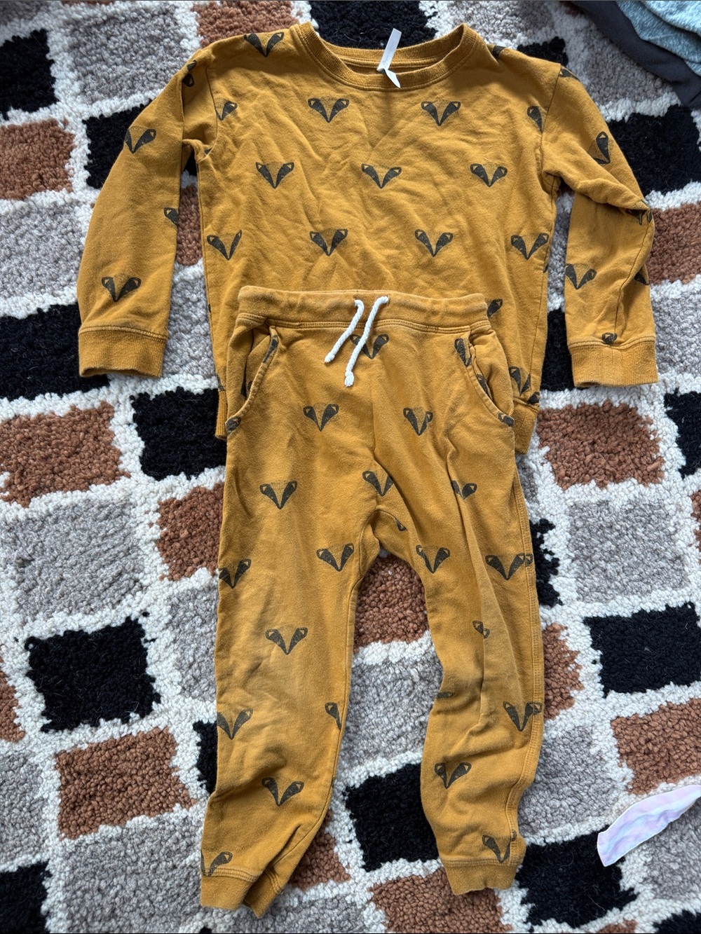 Rylee + Cru Mustard Fox-Print Sweatshirt & Joggers Set